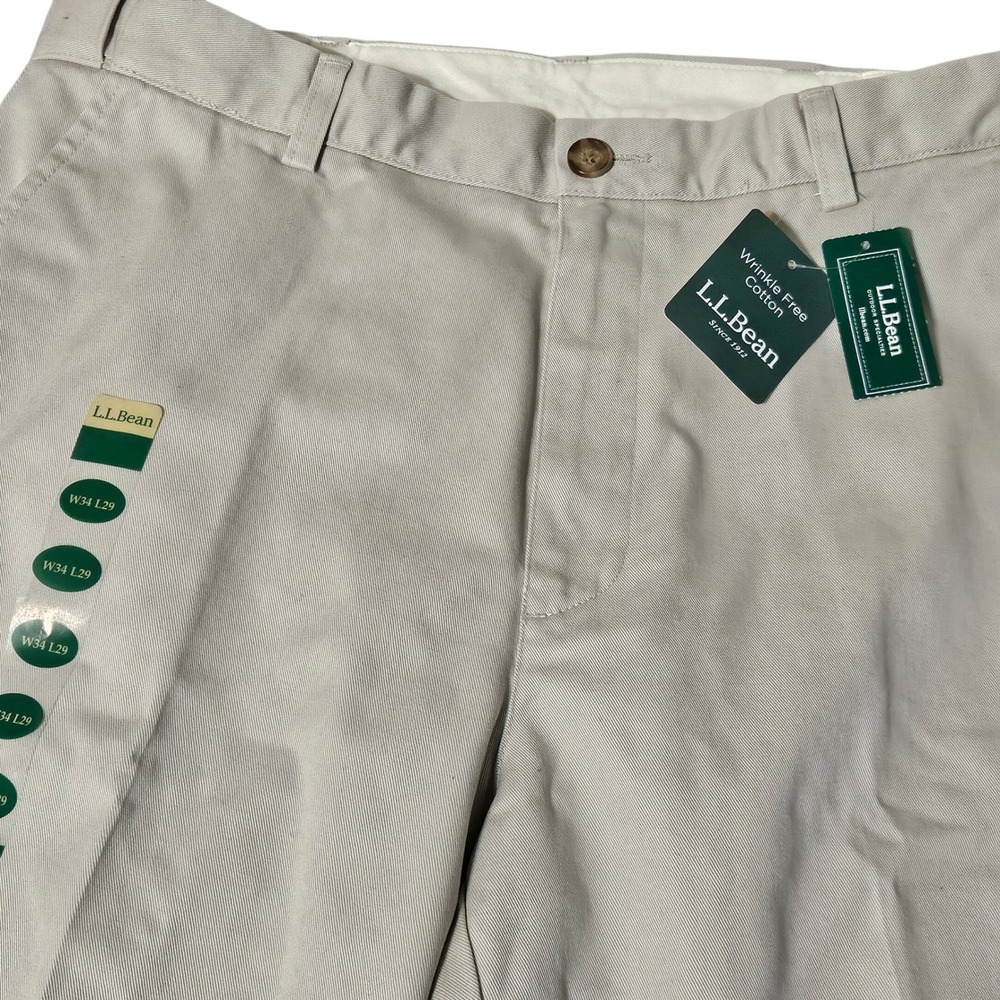 LL Bean Chino Pants Mens 34x29 Khaki Tan Wrinkle Free Cotton Flat Front New